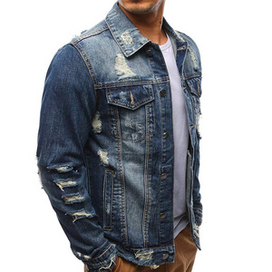 Customized Wholesale Distressed Bulk Denim Jacket Ripped Jean Coat Jacket For Men