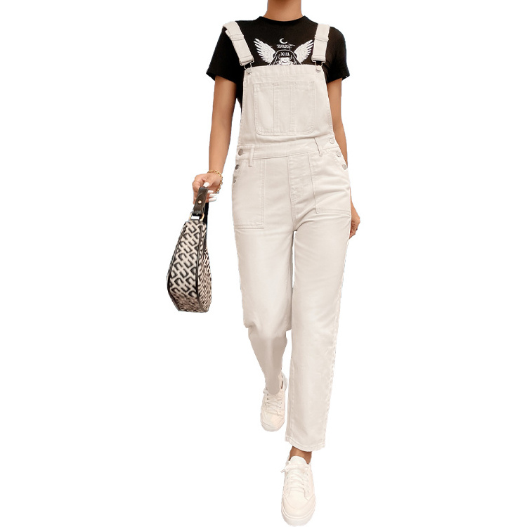 Women white long denim jumpsuit jean korean jumpsuits women denim