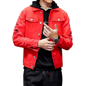 High Quality Men Red Denim Jacket Red Jeans Street Wear Boys Fashion Pink Black Solid Colour Denim Jackets For Men