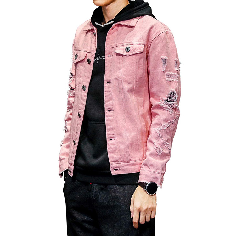 High Quality Men Red Denim Jacket Red Jeans Street Wear Boys Fashion Pink Black Solid Colour Denim Jackets For Men