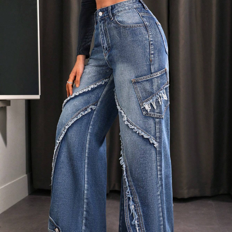 Women high waist pants pocket baggy straight-leg hip hop trousers luxury crazy jeans for women