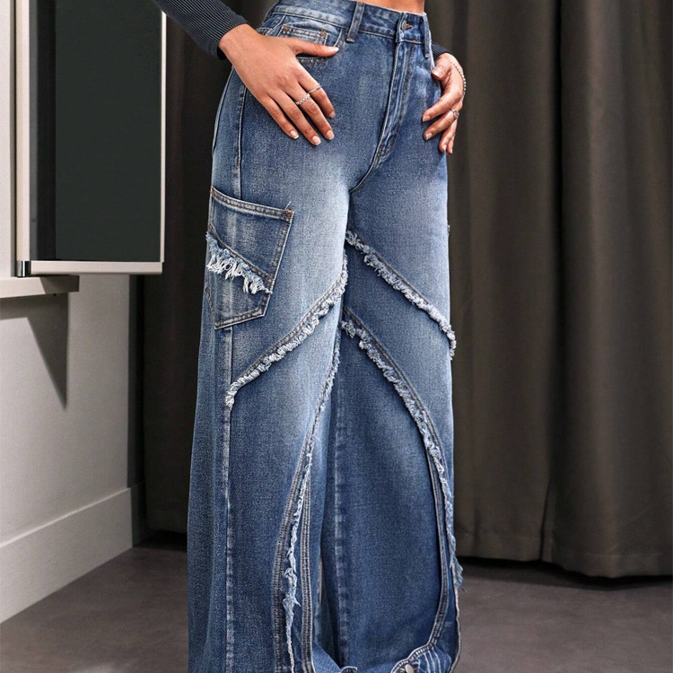 Women high waist pants pocket baggy straight-leg hip hop trousers luxury crazy jeans for women