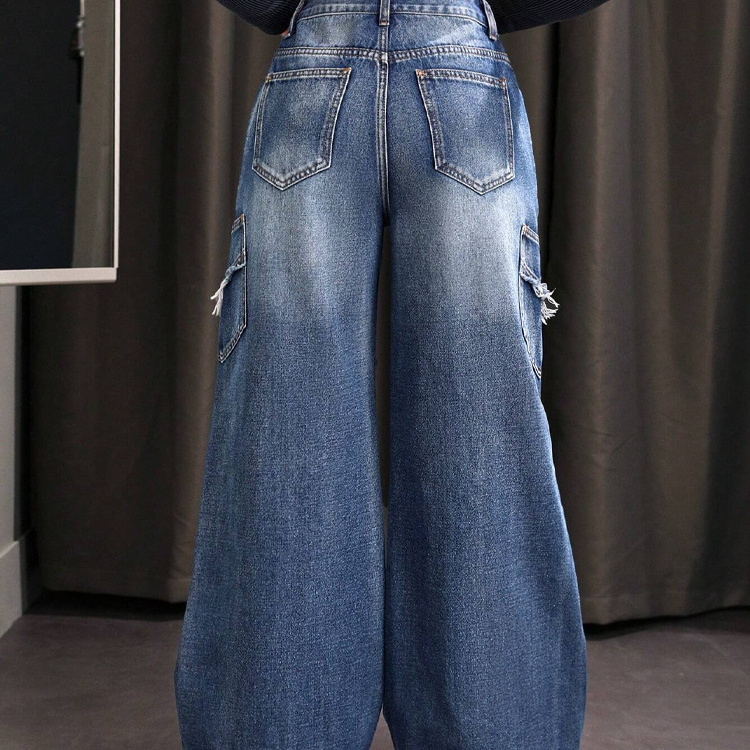 Women high waist pants pocket baggy straight-leg hip hop trousers luxury crazy jeans for women