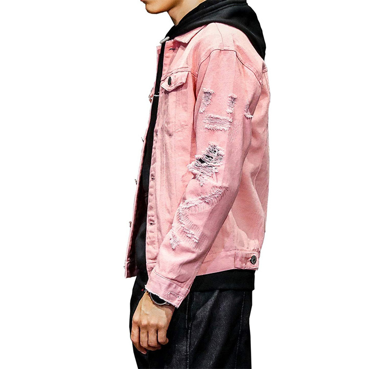 High Quality Men Red Denim Jacket Red Jeans Street Wear Boys Fashion Pink Black Solid Colour Denim Jackets For Men