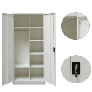 Multi-purpose Hanging Clothes Storage Steel Wardrobe 2 Door Metal Cupboard Office File Cabinet with 4 Shelves