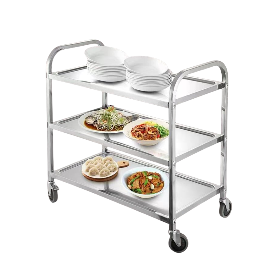 Easy Clean Stainless Steel Trolley 4 Shelves Serving Cart Stainless Steel Tray Rack Trolley for Home, Restaurants, Hotels