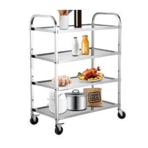 Easy Clean Stainless Steel Trolley 4 Shelves Serving Cart Stainless Steel Tray Rack Trolley for Home, Restaurants, Hotels