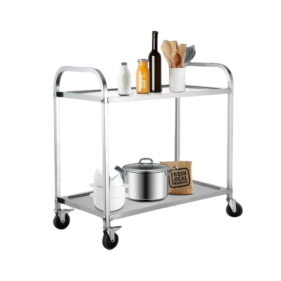 Easy Clean Stainless Steel Trolley 4 Shelves Serving Cart Stainless Steel Tray Rack Trolley for Home, Restaurants, Hotels