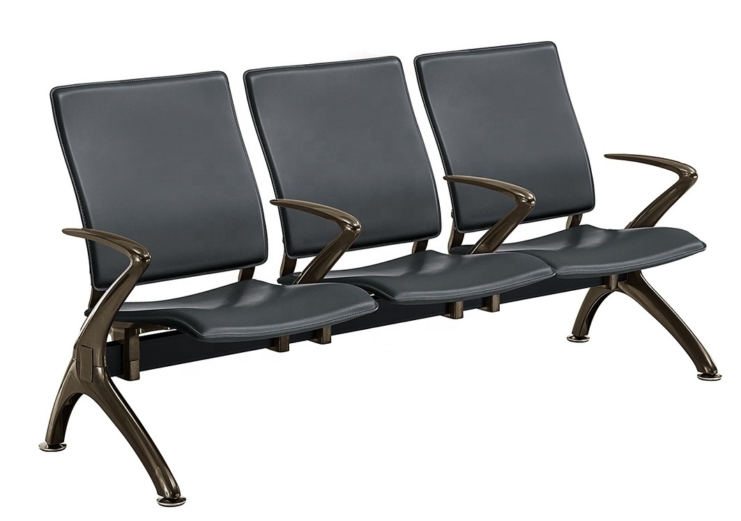 Public Area Railway Station Lounge Chair Steel Waiting Bench With PU Leather Cushion