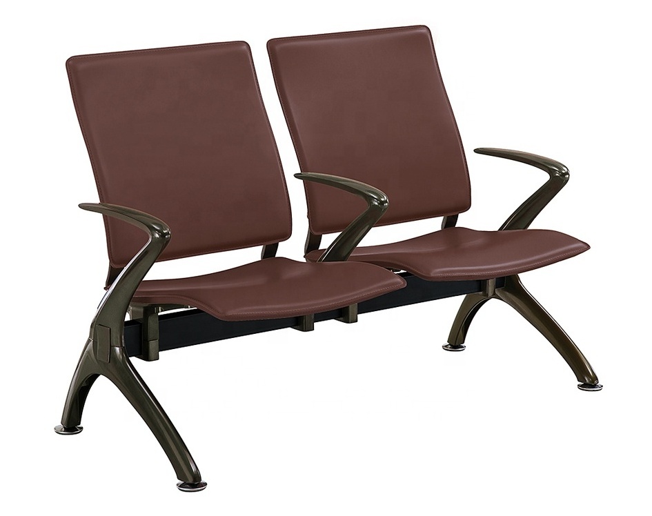 Public Area Railway Station Lounge Chair Steel Waiting Bench With PU Leather Cushion