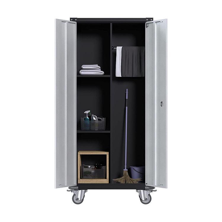 High Quality New Design Metal Cleaning Tool Broom Cabinet with Wheels Lockable