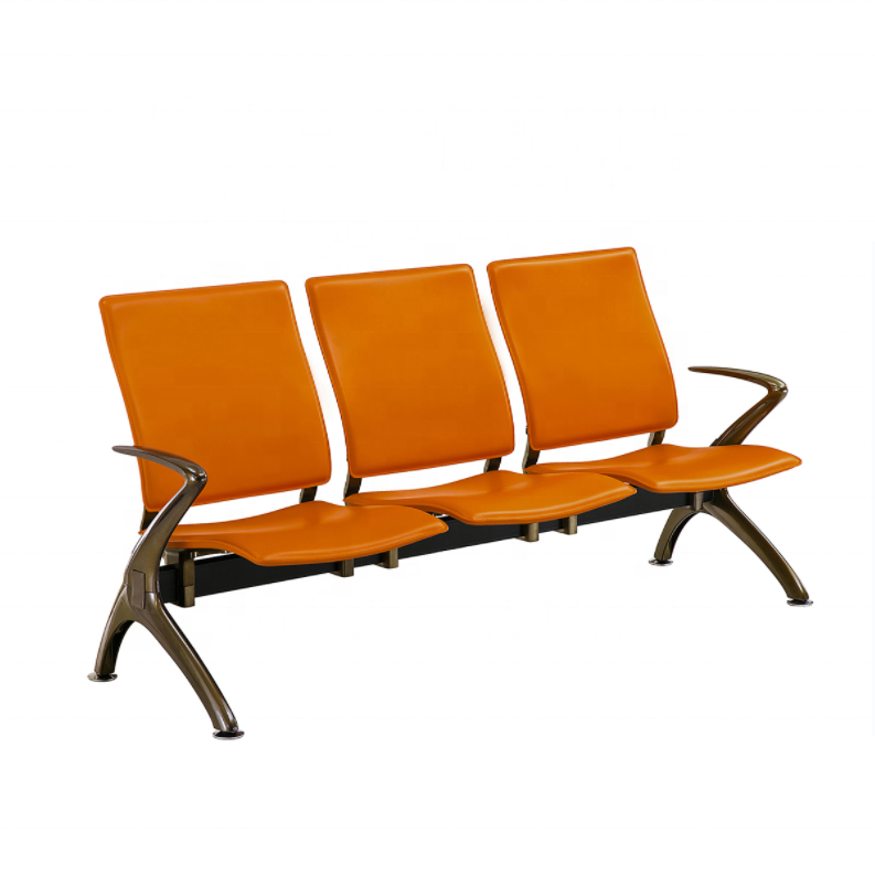 Public Area Railway Station Lounge Chair Steel Waiting Bench With PU Leather Cushion