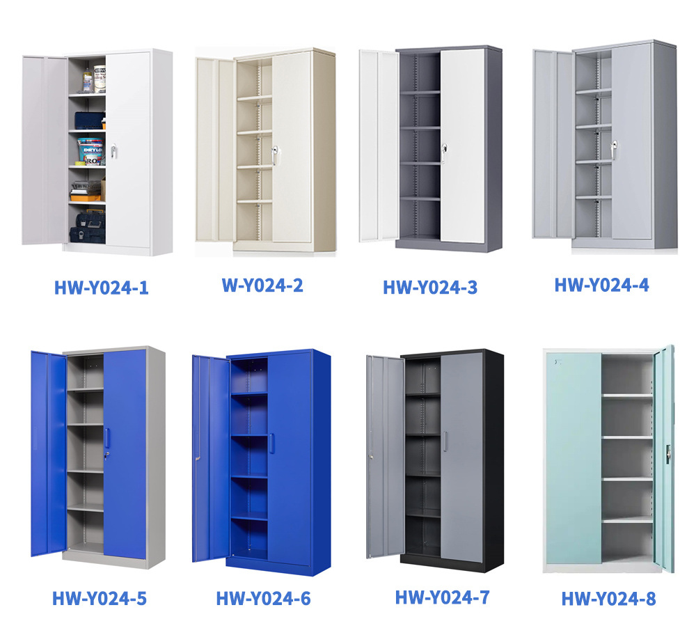 Multi-purpose Hanging Clothes Storage Steel Wardrobe 2 Door Metal Cupboard Office File Cabinet with 4 Shelves