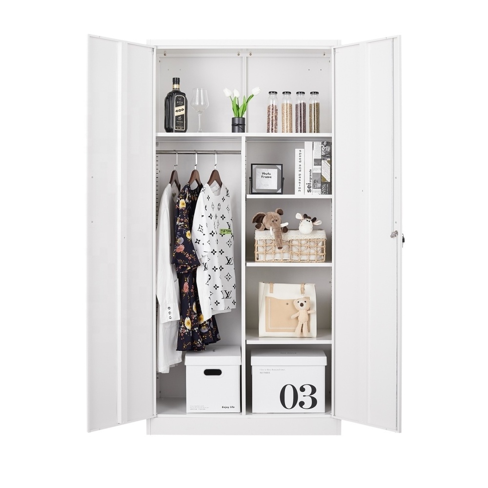 Hot Sale Metal Wardrobe Cabinet Lockable Steel Office Storage Cupboard Cabinet Iron Clothing Almirah with Clothes Rail