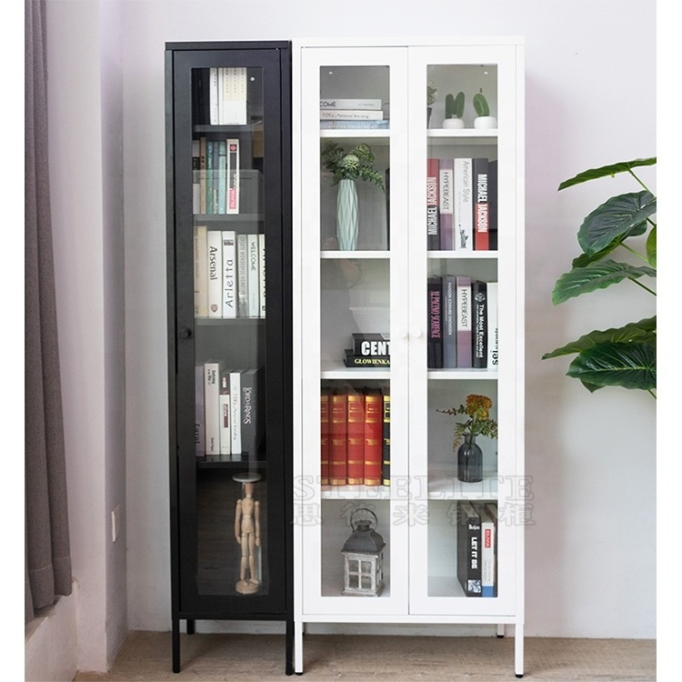 Living Room Bookshelf Storage Box Cabinet Children Toys Storage Book Shelf Bookcase Metal Book Shelf Cabinets with Glass Door