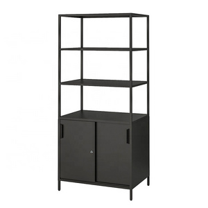 Home Office Furniture Modern Black White Metal Bookshelf 4 Shelf Storage Organizer Book Shelf Bookcase With 2 Door