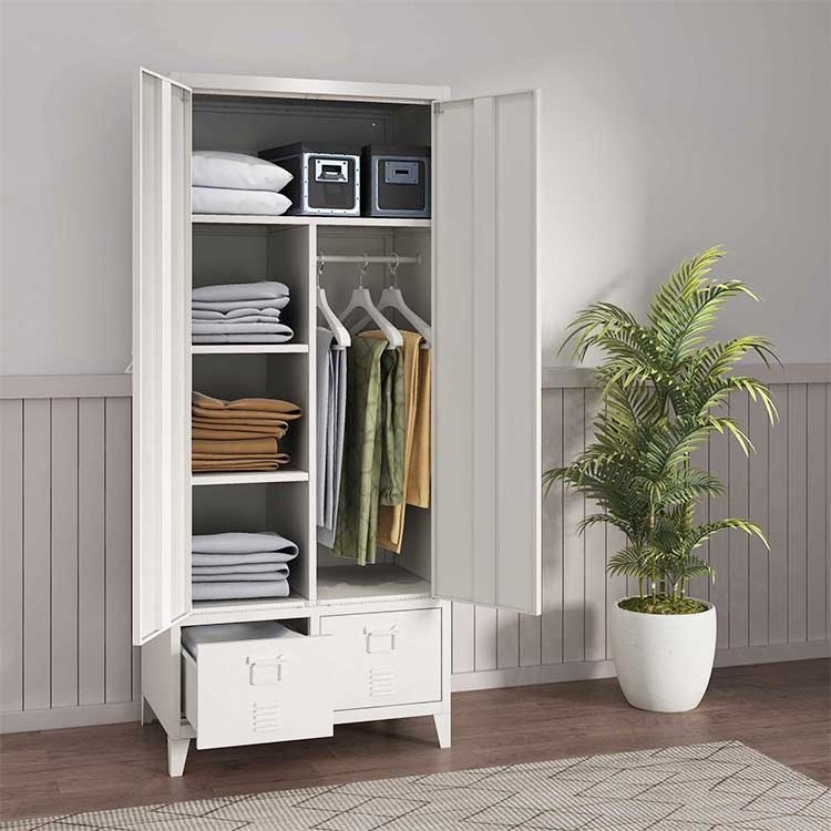 Metal Bedroom Furniture Children Clothes Storage Organizer Tall Armoire Wardrobe Closet Cabinet with Drawers