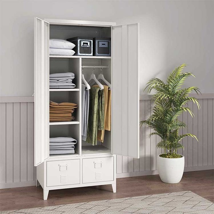 Metal Bedroom Furniture Children Clothes Storage Organizer Tall Armoire Wardrobe Closet Cabinet with Drawers