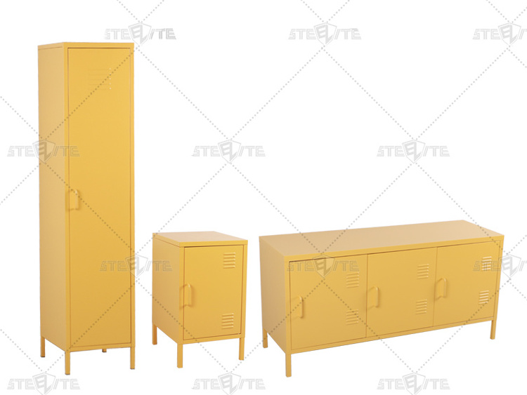 Single Door Metal Lockers Steel Cloth Storage Locker Wardrobe Corner Side Cabinet for Bedroom