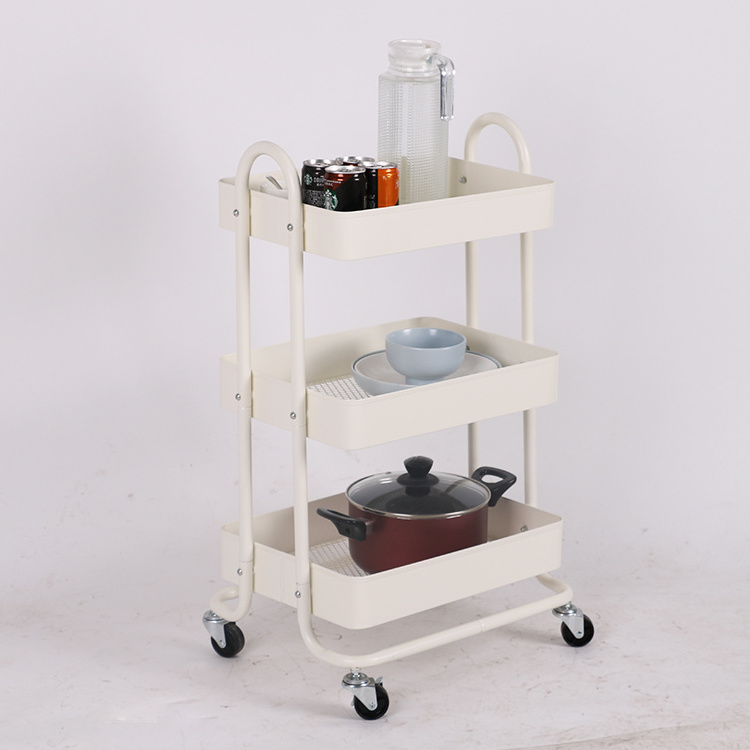 3-Tier Mesh Wire Rolling Cart Multifunction Utility Cart Kitchen Storage Cart On Wheels