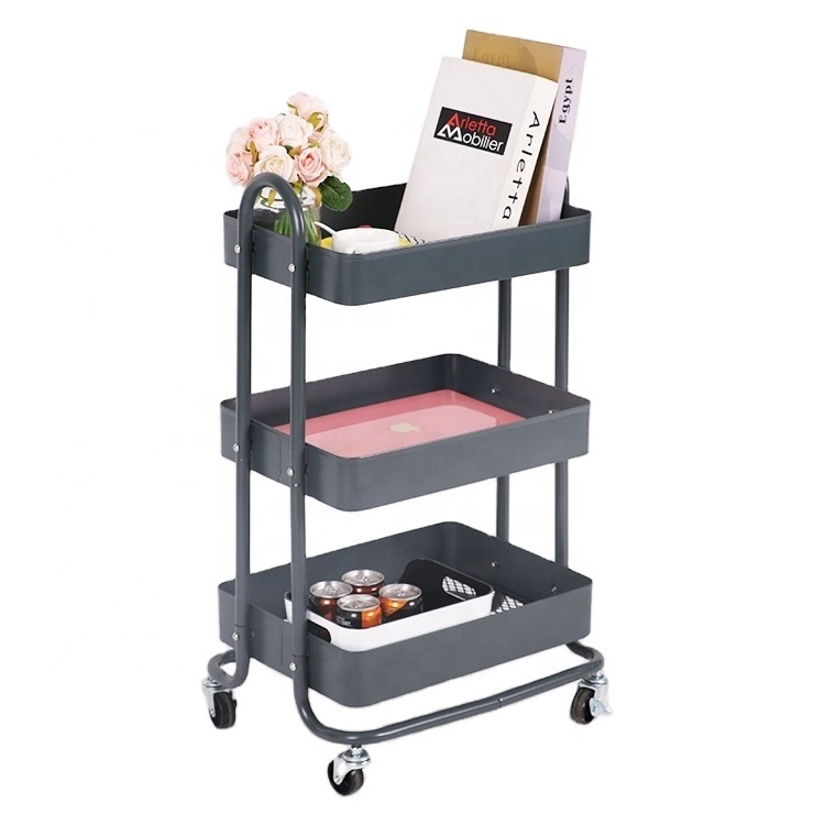 3-Tier Mesh Wire Rolling Cart Multifunction Utility Cart Kitchen Storage Cart On Wheels