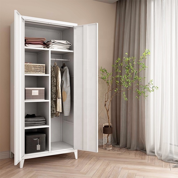 high quality 2 door steel wardrobe design metal steel clothes cabinet armoire with drawers