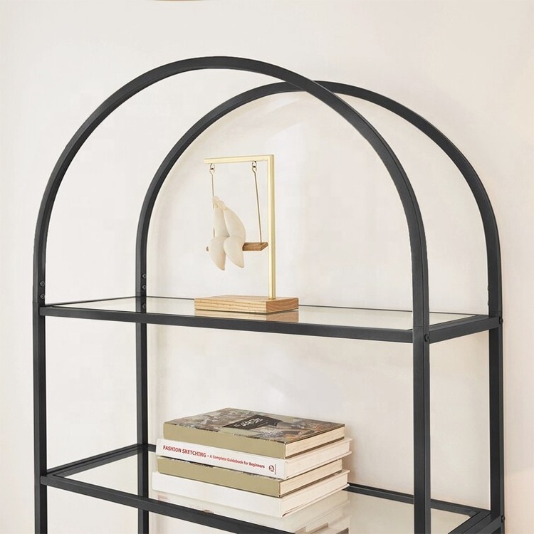 Black Gold Steel Corner Display Shelf Arched Top Bookcase Home Living Room Furniture Book Display Storage Bookshelf Design