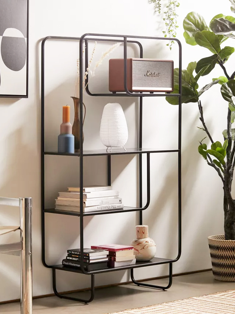 Living Room Furniture Wrought Iron Stands Metal Curved Tube Cube Bookcase 6 Layer Display Steel Rack Shelf