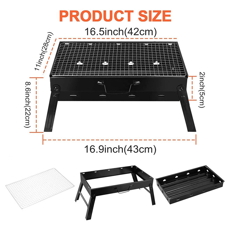 Portable Charcoal Grill Foldable Steel Tabletop BBQ Grill Small Lightweight Barbecue Grill for Outdoor Camping Picnics Cooking