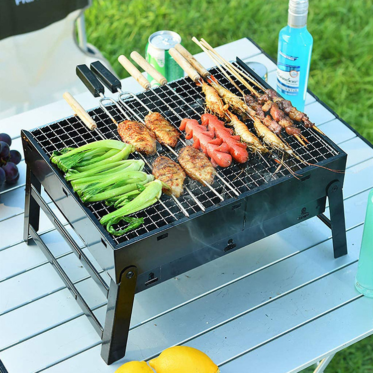 Portable Charcoal Grill Foldable Steel Tabletop BBQ Grill Small Lightweight Barbecue Grill for Outdoor Camping Picnics Cooking