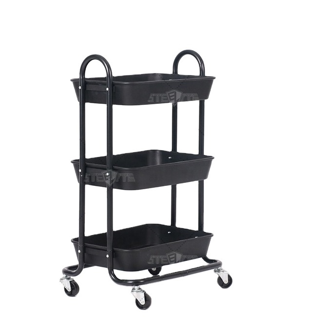 Black 3 Tier Rolling Utility Bathroom Rack Home Trolley Kitchen Shelf Storage Organizer Craft Cart