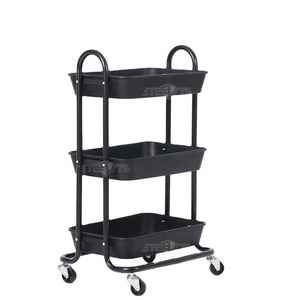 Black 3 Tier Rolling Utility Bathroom Rack Home Trolley Kitchen Shelf Storage Organizer Craft Cart