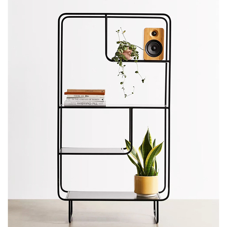 Living Room Furniture Wrought Iron Stands Metal Curved Tube Cube Bookcase 6 Layer Display Steel Rack Shelf