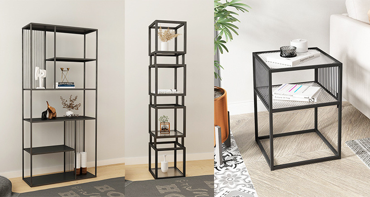 Black Gold Steel Corner Display Shelf Arched Top Bookcase Home Living Room Furniture Book Display Storage Bookshelf Design