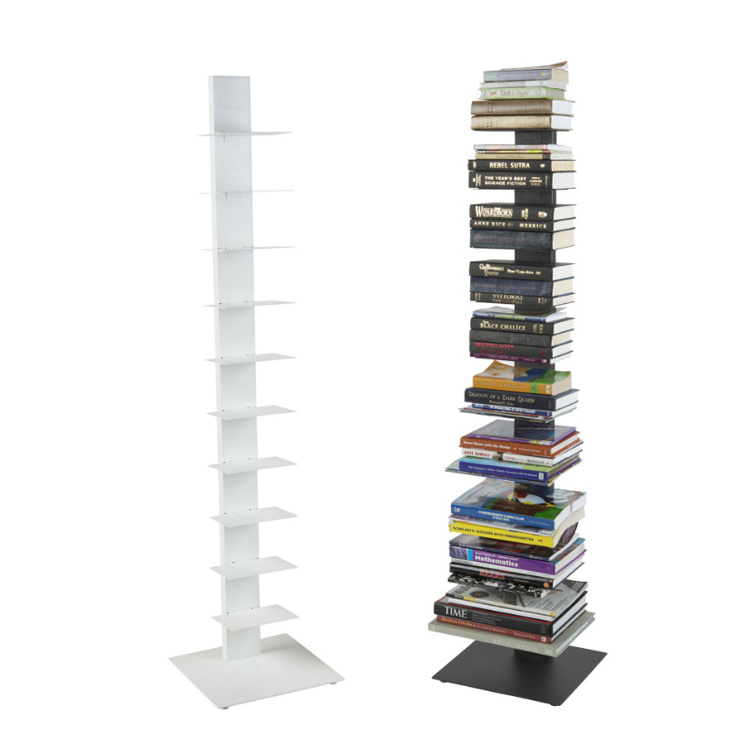 Multifunctional Cds Movies Storage Spine Bookshelf Tower Bookcase10 Tier Open Shelf Storage Organizer