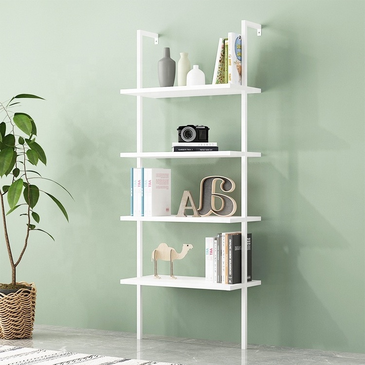 apartment furniture 2-Shelf Modern Bookcase Open Wall Mount Ladder Bookshelf with desk table