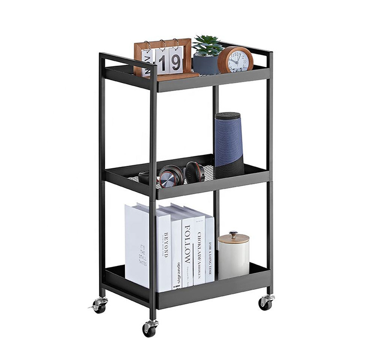 Steel 3-tier Rolling Storage Cart With Wheels Office Home Kitchen Organizer Shelf Storage Cart