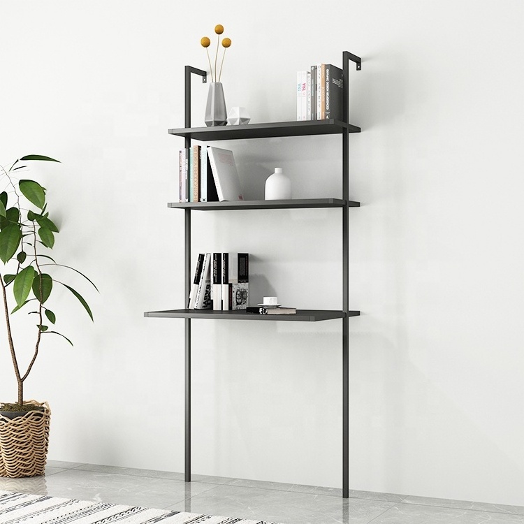 apartment furniture 2-Shelf Modern Bookcase Open Wall Mount Ladder Bookshelf with desk table