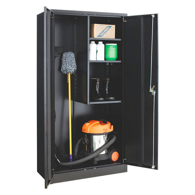 Balcony outdoor lockable broom storage cabinet 2 doors 4 shelves garden tool patio steel metal cupboard cleaning locker