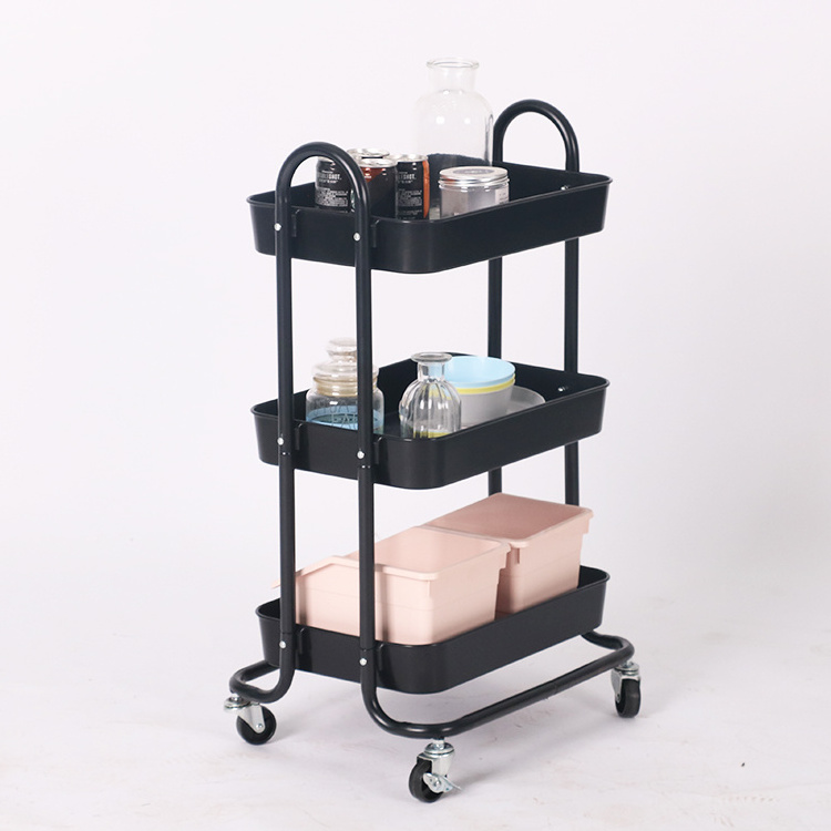 Black 3 Tier Rolling Utility Bathroom Rack Home Trolley Kitchen Shelf Storage Organizer Craft Cart