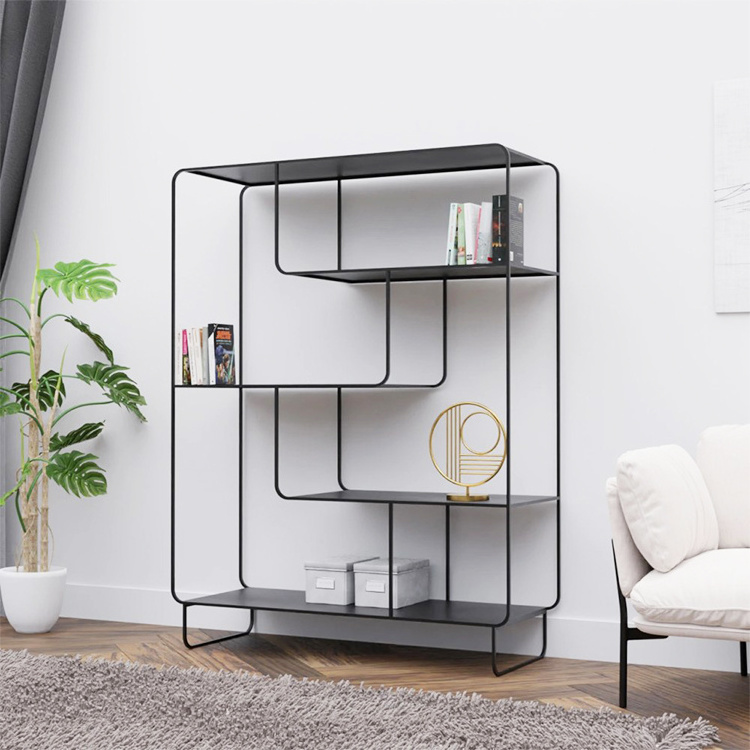 New arrival Modern Metal Home Furniture Wall Book Shelf Corner Long Wall Living Room Wrought Iron Bookshelf