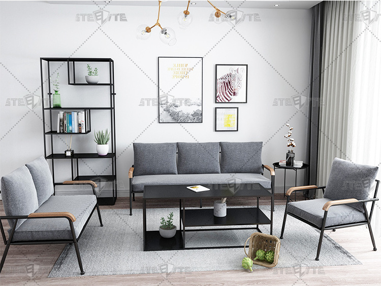 Living Room Metal Frame Steel Tube Sofa Corner side Coffee Table Tea Table With shelf design