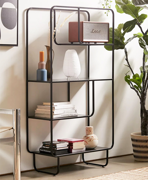 Home Furniture Curved Rack Display Bookshelf Open Cube Corner Book Shelf Steel Bookcase