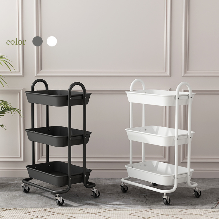 Black 3 Tier Rolling Utility Bathroom Rack Home Trolley Kitchen Shelf Storage Organizer Craft Cart