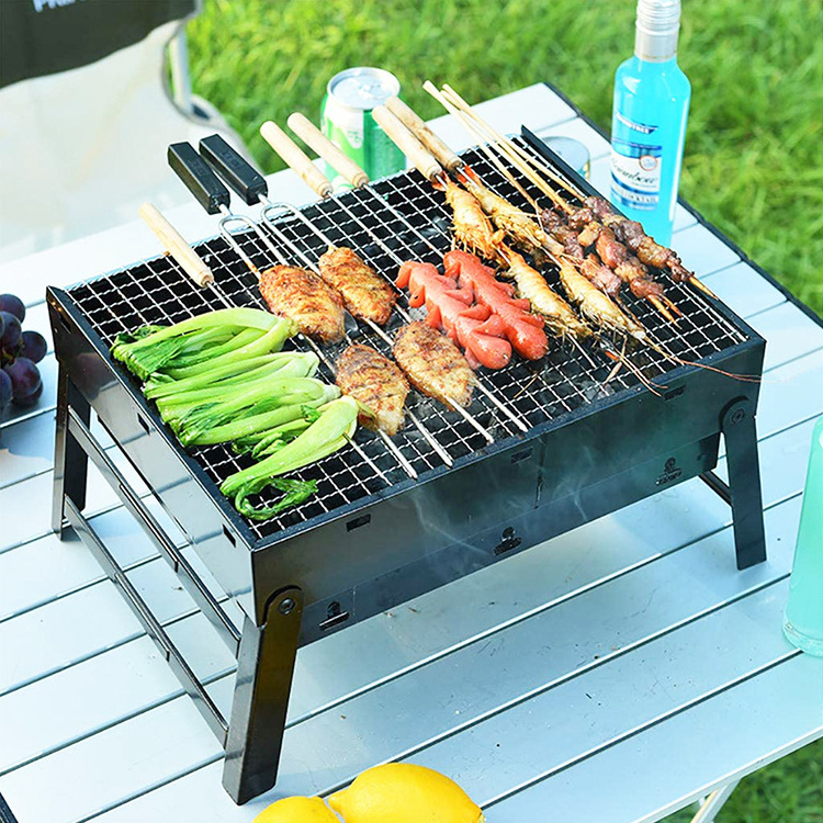 Portable Charcoal Grill Foldable Steel Tabletop BBQ Grill Small Lightweight Barbecue Grill for Outdoor Camping Picnics Cooking