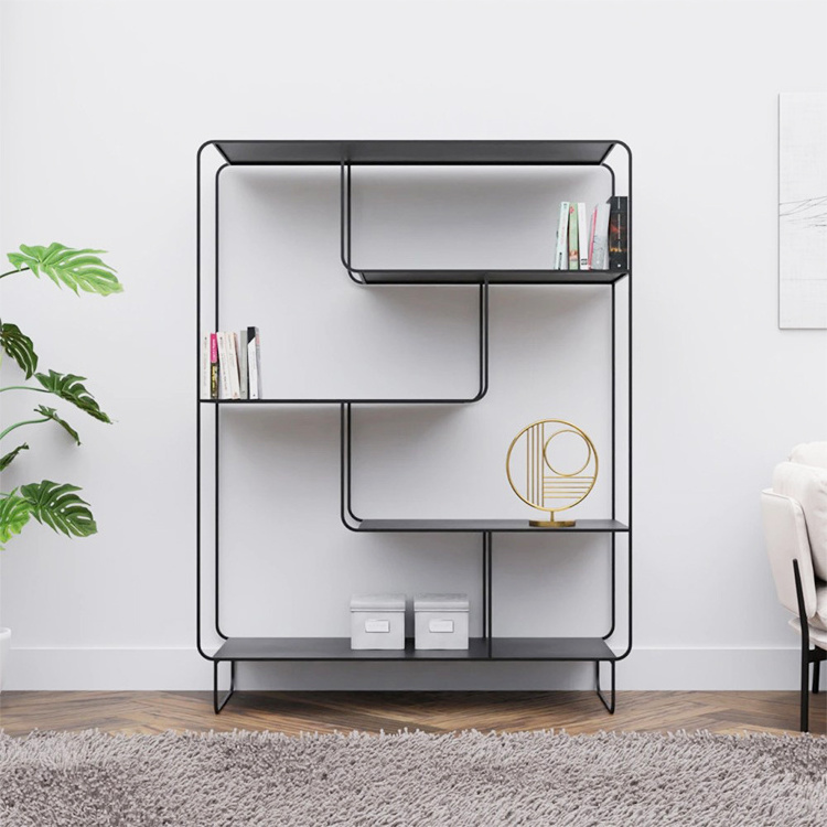 New arrival Modern Metal Home Furniture Wall Book Shelf Corner Long Wall Living Room Wrought Iron Bookshelf