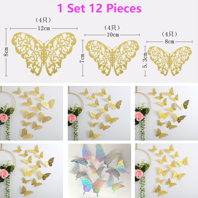 Butterfly Wall Decal 3D Hollow Paper Butterfly Wall Sticker Wedding Party Decoration Background Butterflies Decor