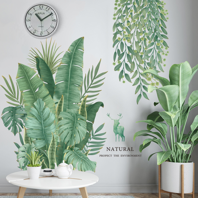 YUCHONG Self-Adhesive Big Size Jungle Leaf Wall Mural Sticker Home Decor Baby Wall Stickers Bedroom Decoration