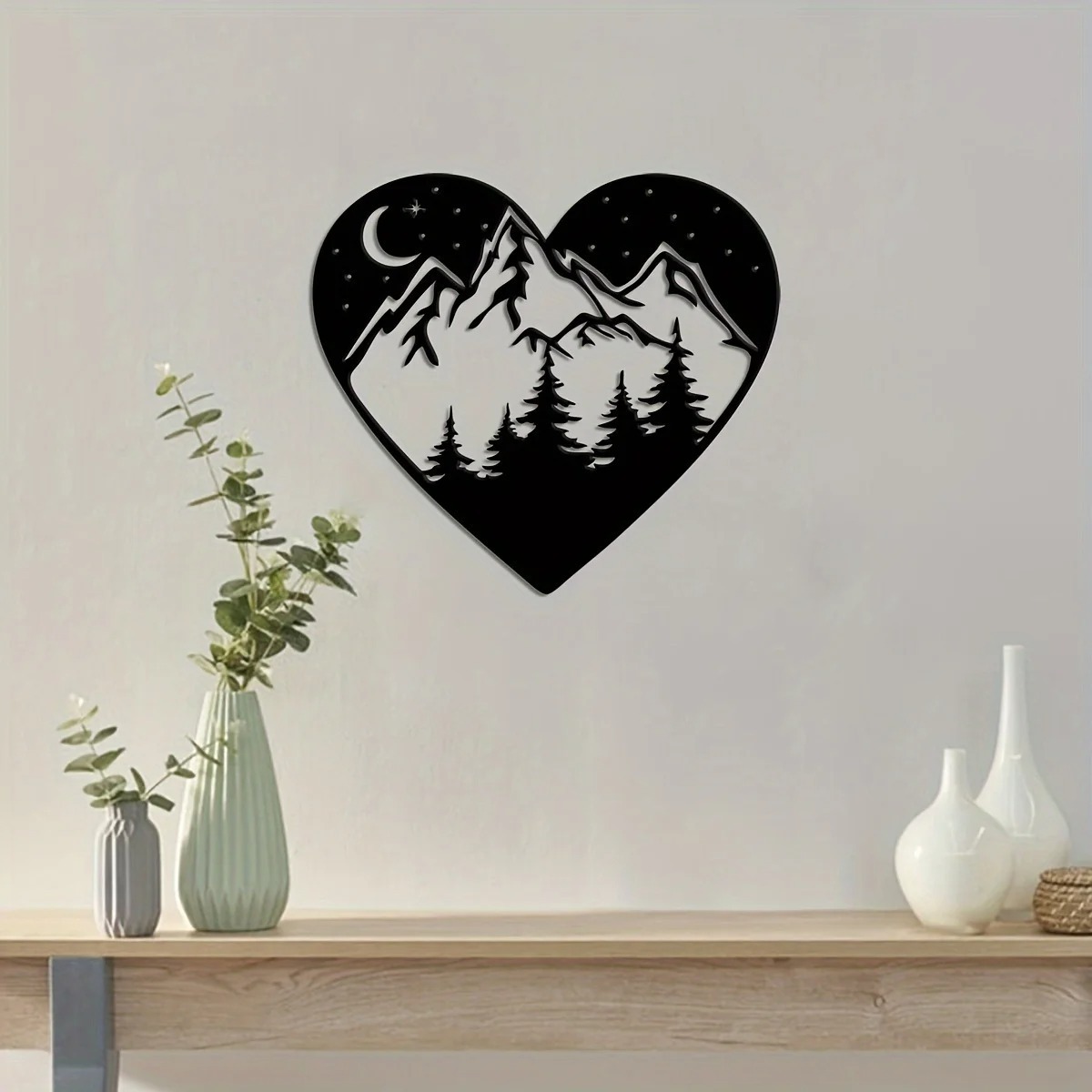 Living Room Wall Decor Black Hanging Heart Shaped Forest Metal Home Wall Decor