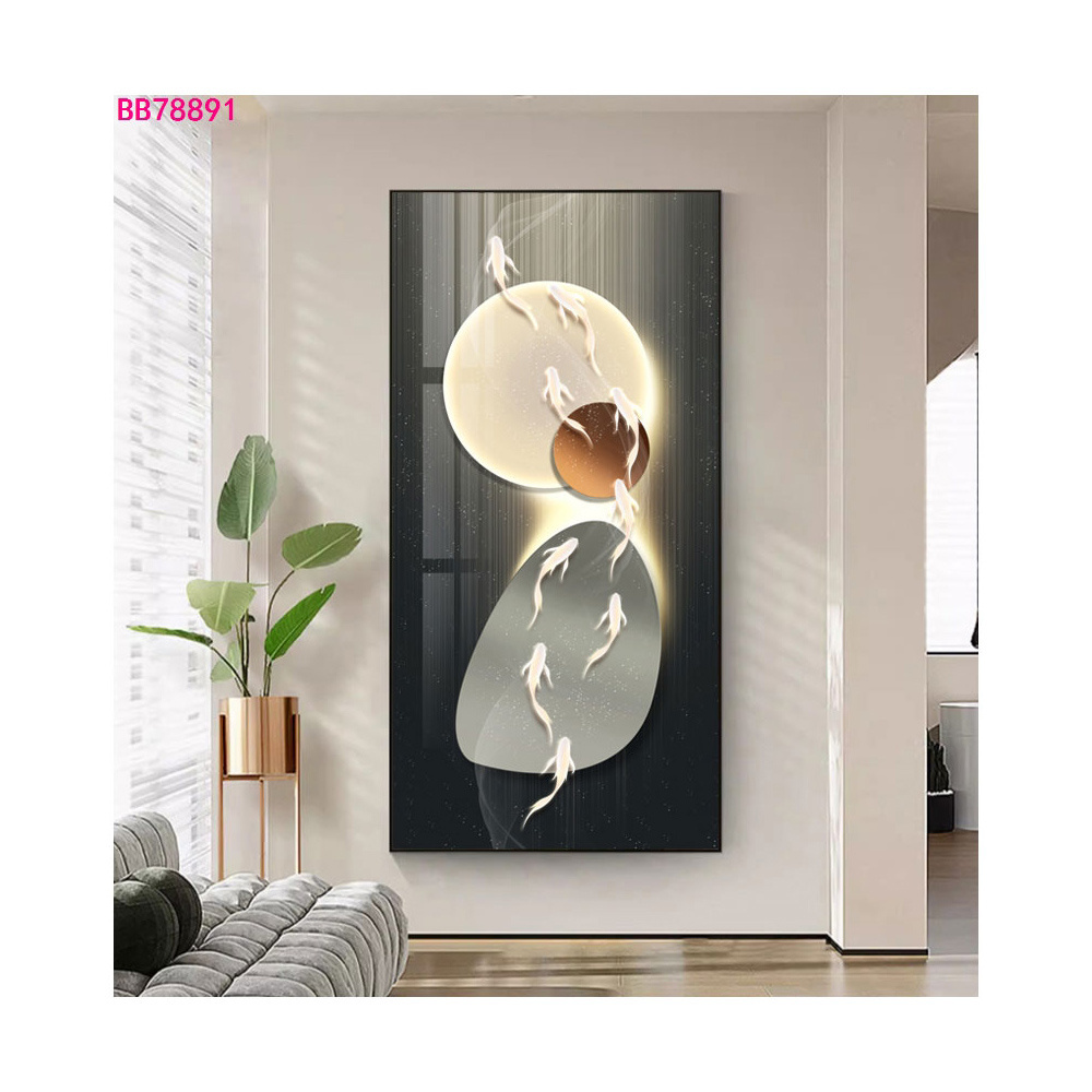 Customize 3D Effect Fish Wall Art Painting Poster Printing Abstract Crystal Porcelain Painting Wall Art For Home Decoration